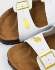 Women's Buffalo Bills White And Gold Double Buckle Sandal