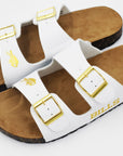 Women's Buffalo Bills White And Gold Double Buckle Sandal