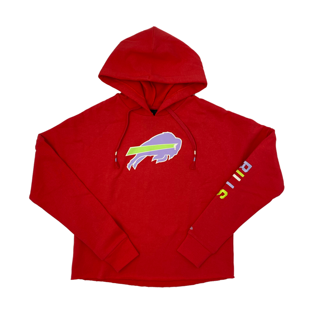 New Era Buffalo Bills Red and Lilac Women&#39;s Cropped Hoodie