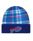 Youth New Era Bills 2024 Sideline Plaid Statement Knit with embroidered logo