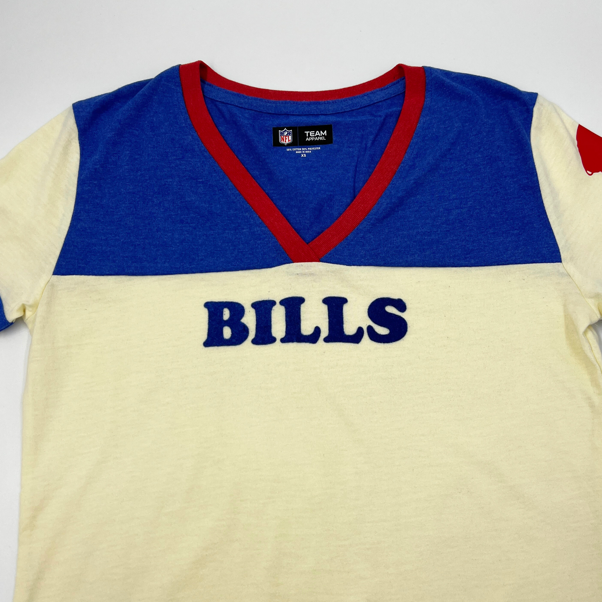 Women s New Era Bills Blue Cream Vintage V Neck The BFLO Store