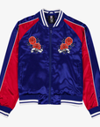 New Era Women's Buffalo Bills royal blue and red satin jacket with embroidered roses and large team logo on back