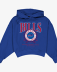 New Era Women's Buffalo Bills royal blue cropped hoodie with Bills lettering and 1960 crest graphic