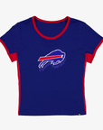 New Era Women's Buffalo Bills royal blue cropped ringer T-shirt with red trim and team logo
