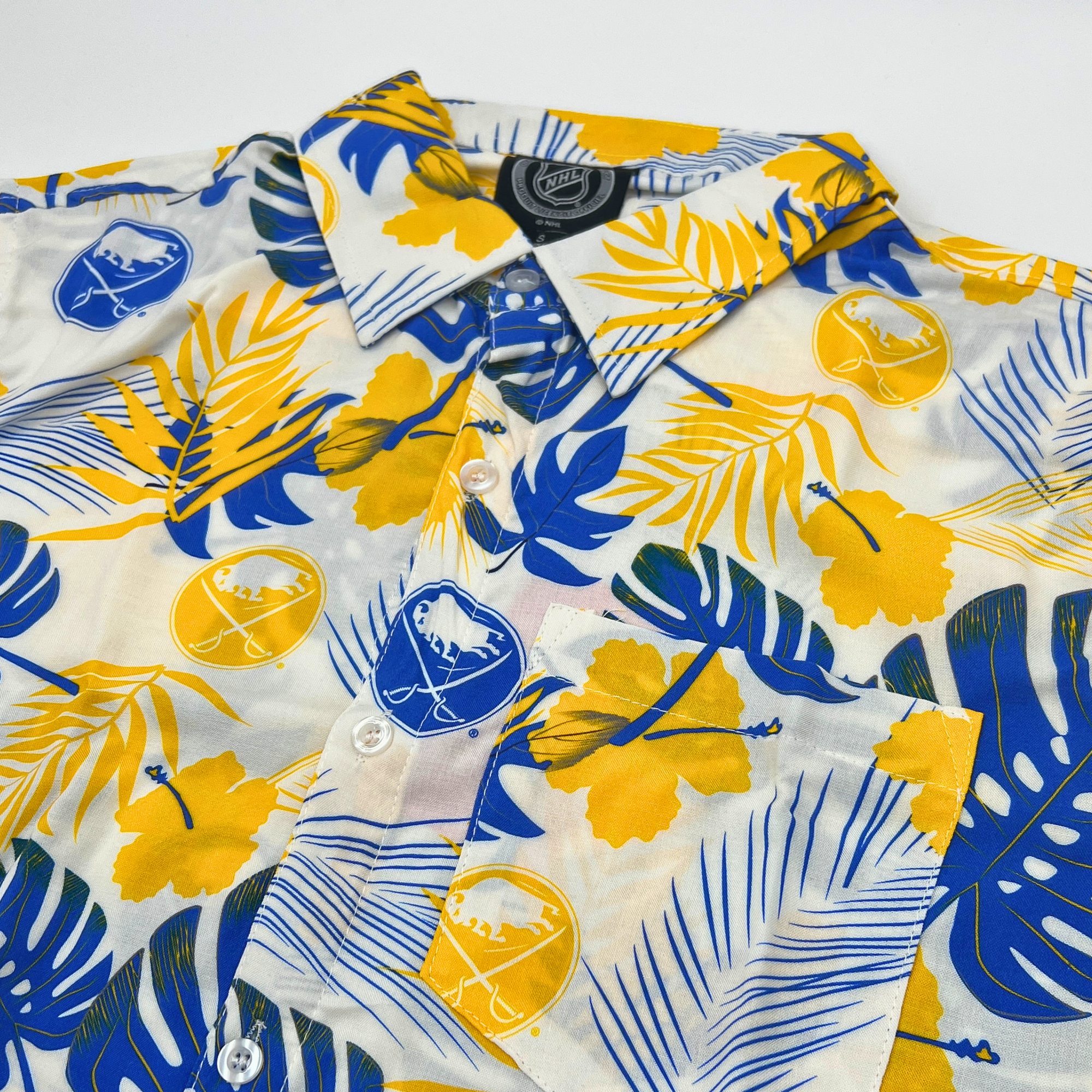 Buffalo Sabres White With Royal &amp; Gold Floral Print Button Up Shirt