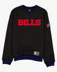 New Era Buffalo Bills black crewneck with red BILLS wordmark and blue striped trim