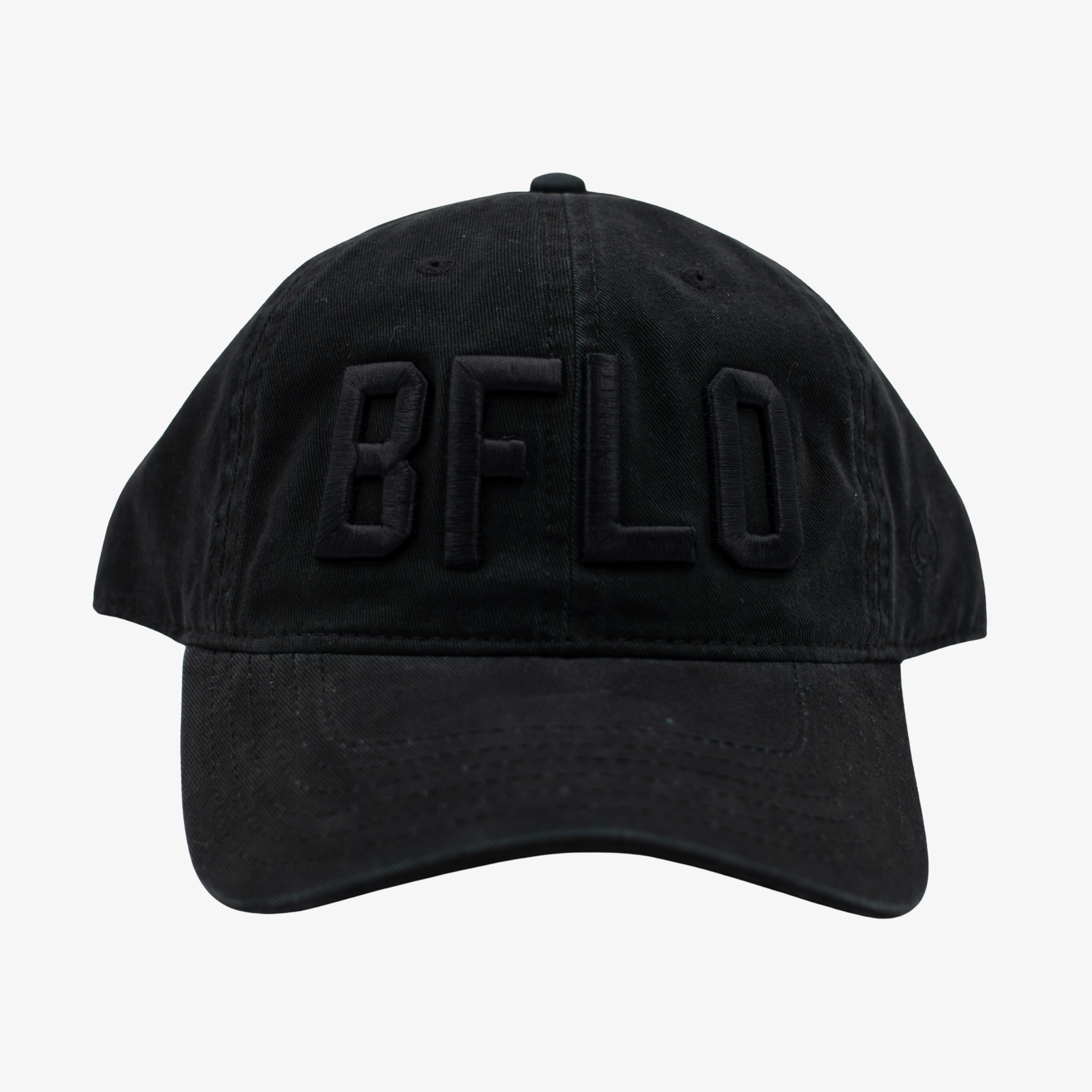 Black cap with 'BFLO' text on a white background