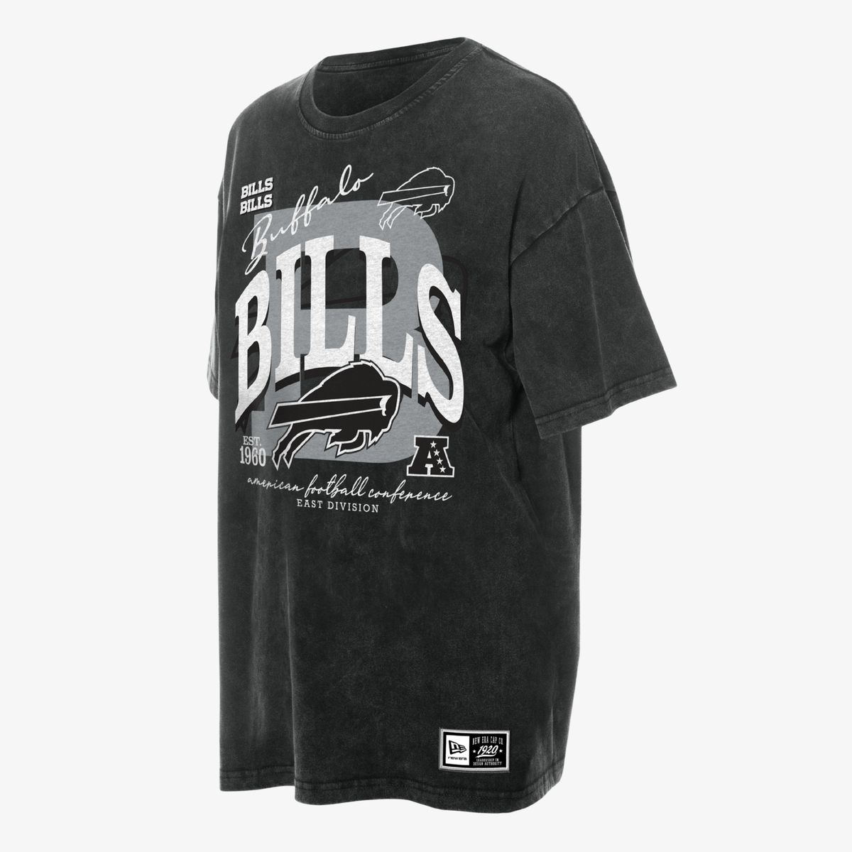 Women's New Era Buffalo Bills Vintage Wash Black Oversized T-Shirt