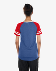 Women's New Era Buffalo Bills Repeat Logo Royal Raglan T-Shirt