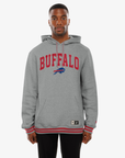 New Era Buffalo Bills heather gray hoodie with red BUFFALO wordmark and team logo