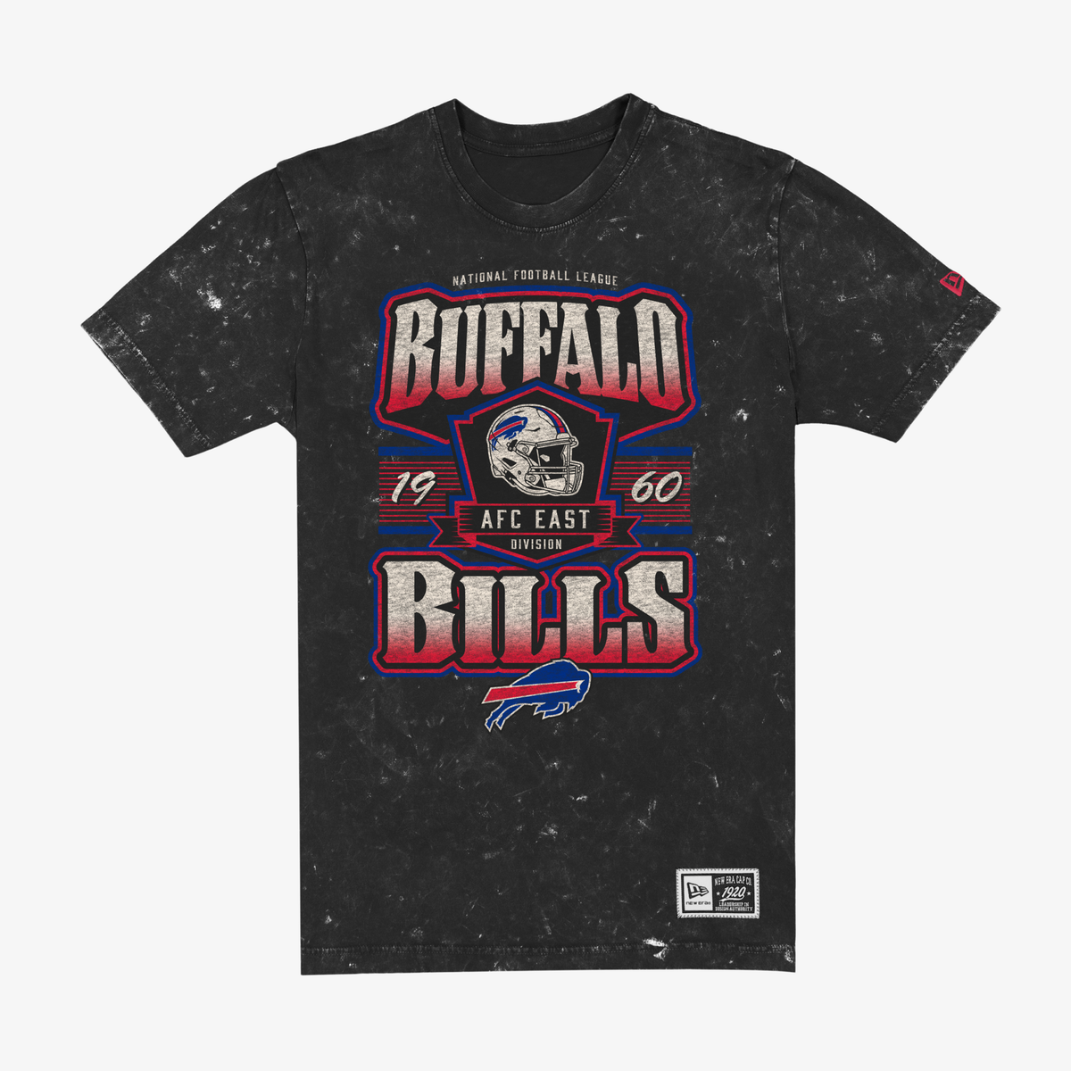 New Era Buffalo Bills black washed T-shirt with 1960 helmet and AFC East graphic