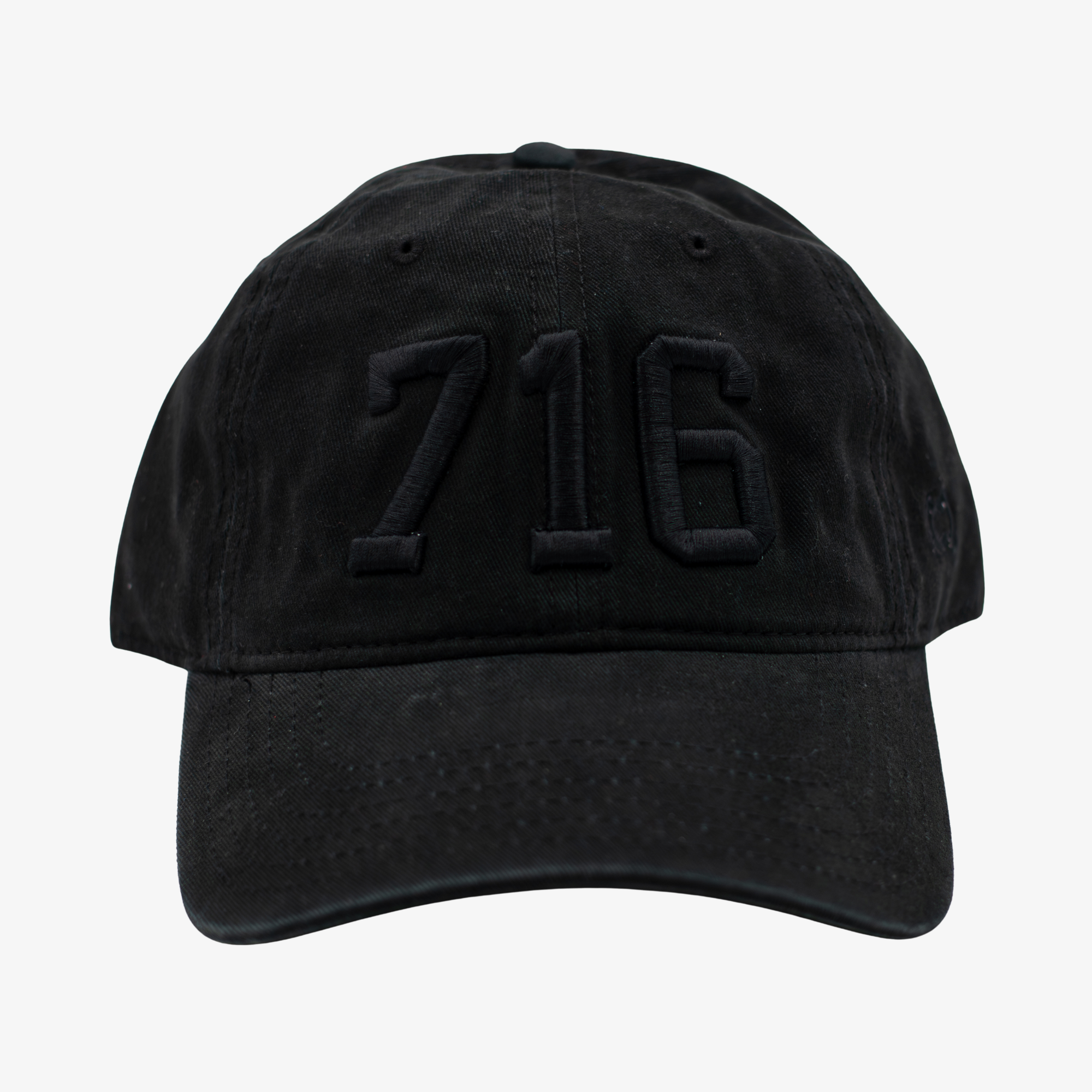 Black cap with '716' embroidered on a white background