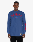 New Era Buffalo Bills blue long sleeve T-shirt with red BUFFALO wordmark and team logo