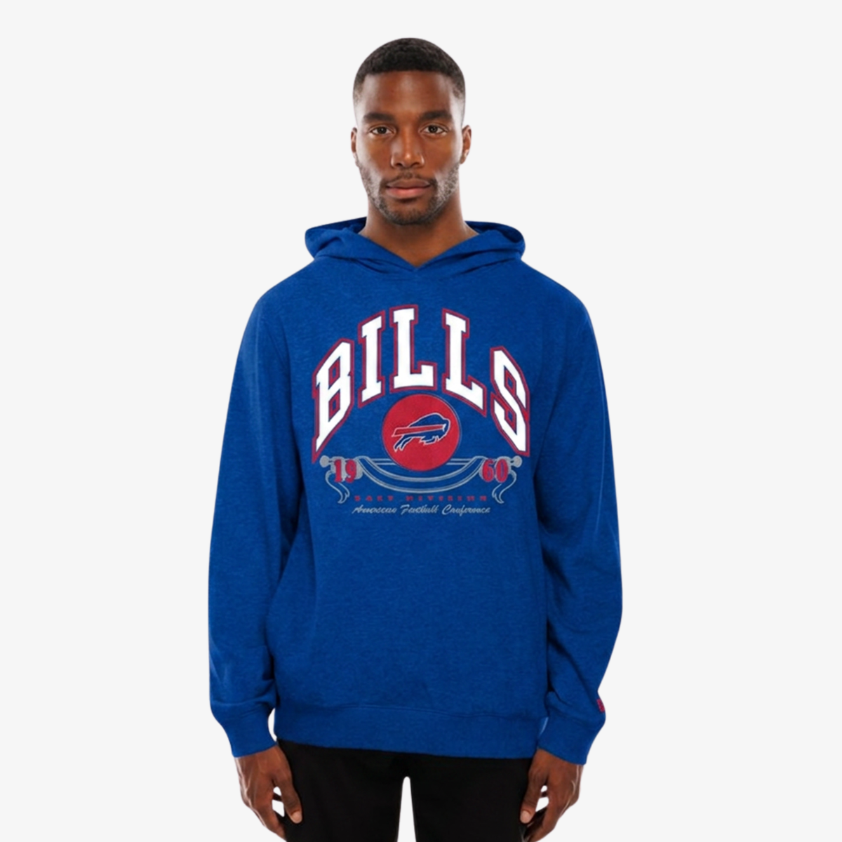 New Era Buffalo Bills royal blue hoodie with Bills lettering, team logo and 1960 graphic