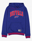 New Era Buffalo Bills royal blue hoodie with red BUFFALO wordmark and team logo