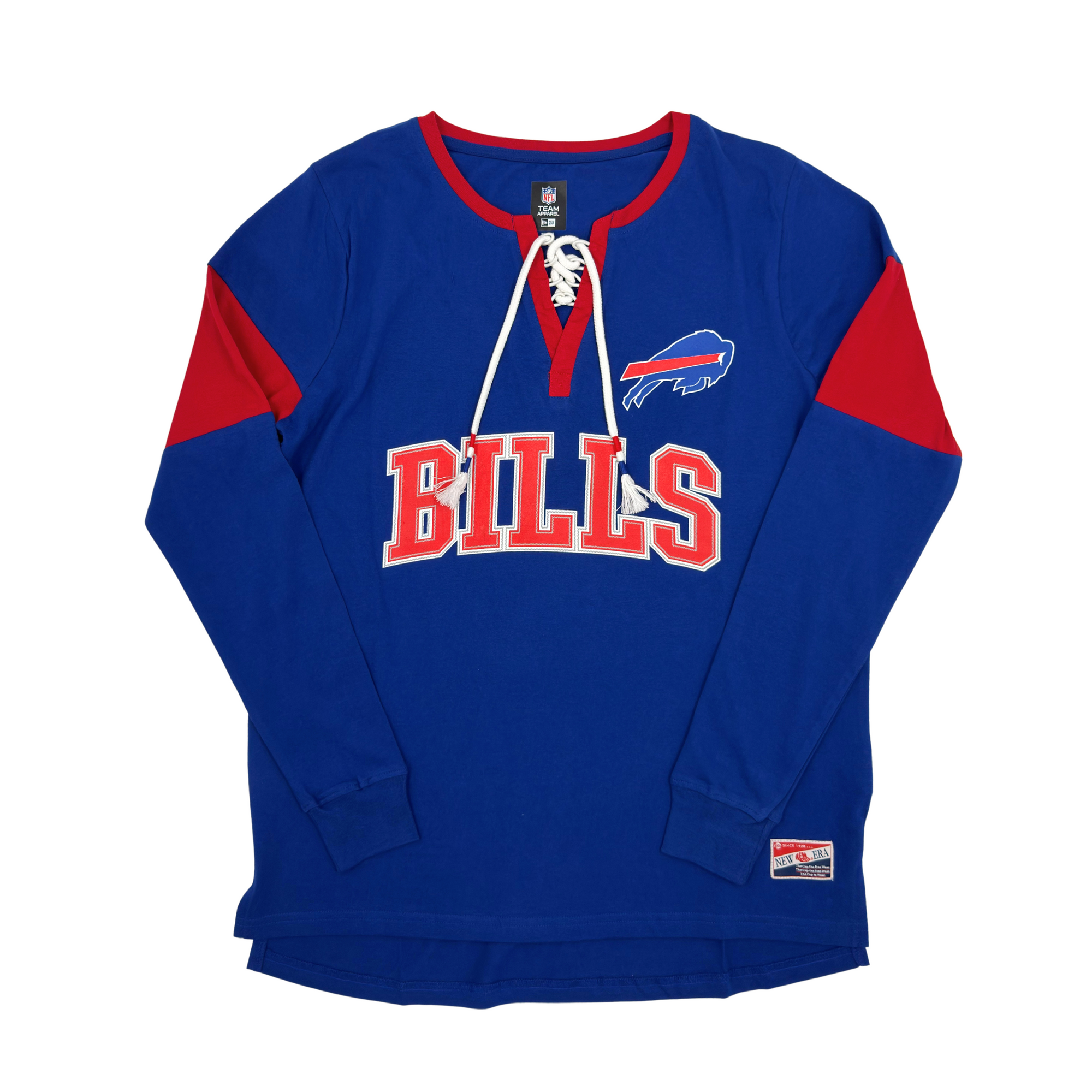 Women&#39;s New Era Bills Throwback Royal Lace Up Long Sleeve Shirt