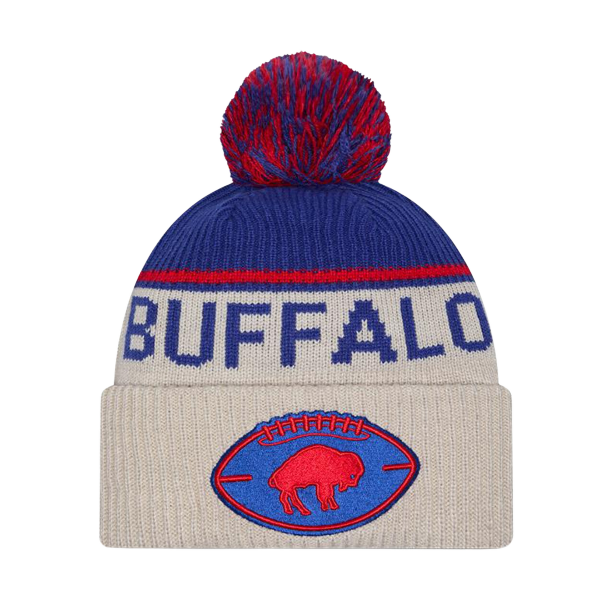 Youth New Era Bills 2024 Sideline Historic Stone Sport Knit Pom