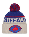 Youth New Era Bills 2024 Sideline Historic Stone Sport Knit Pom