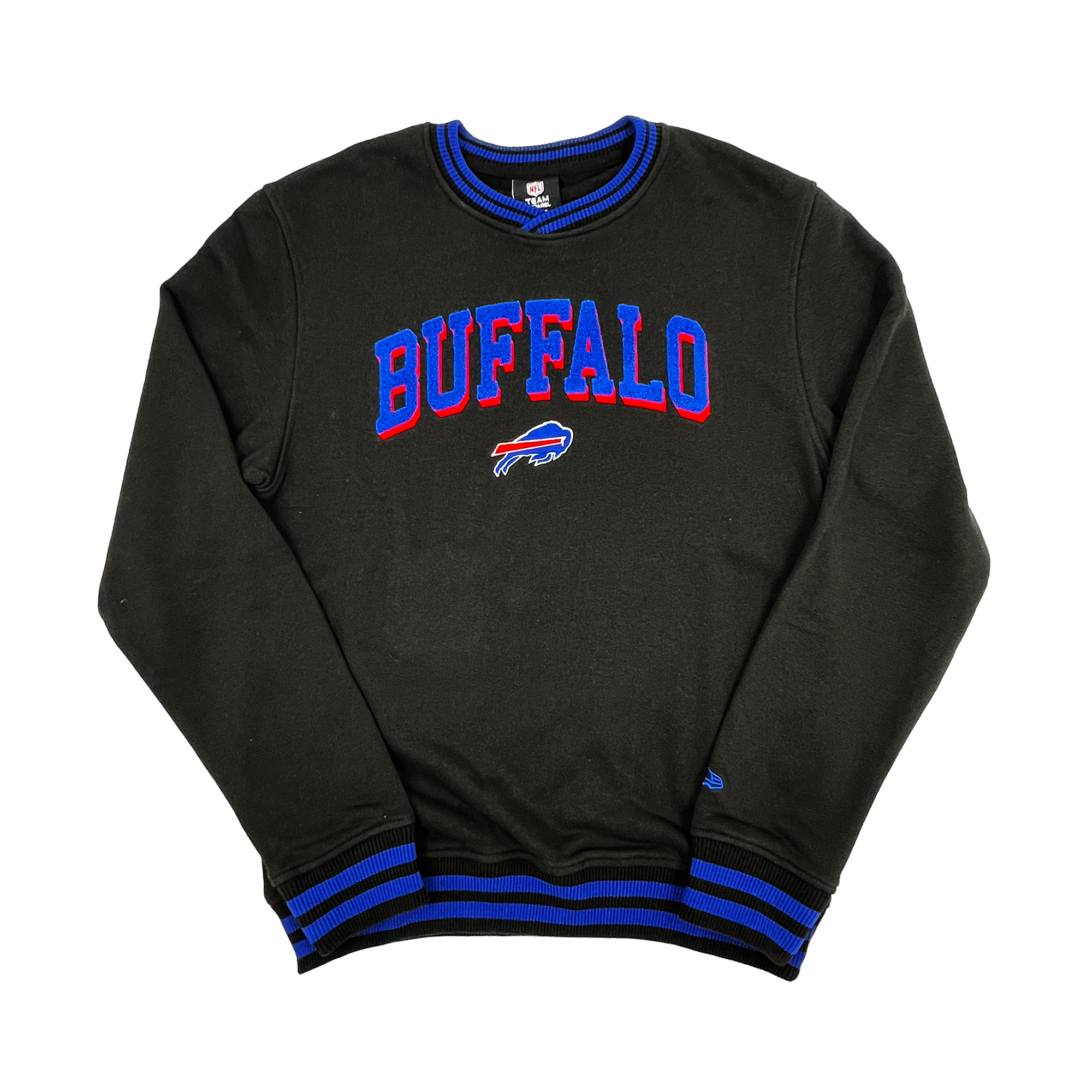 New Era Bills Primary Logo Black With Royal Stripes Crewneck