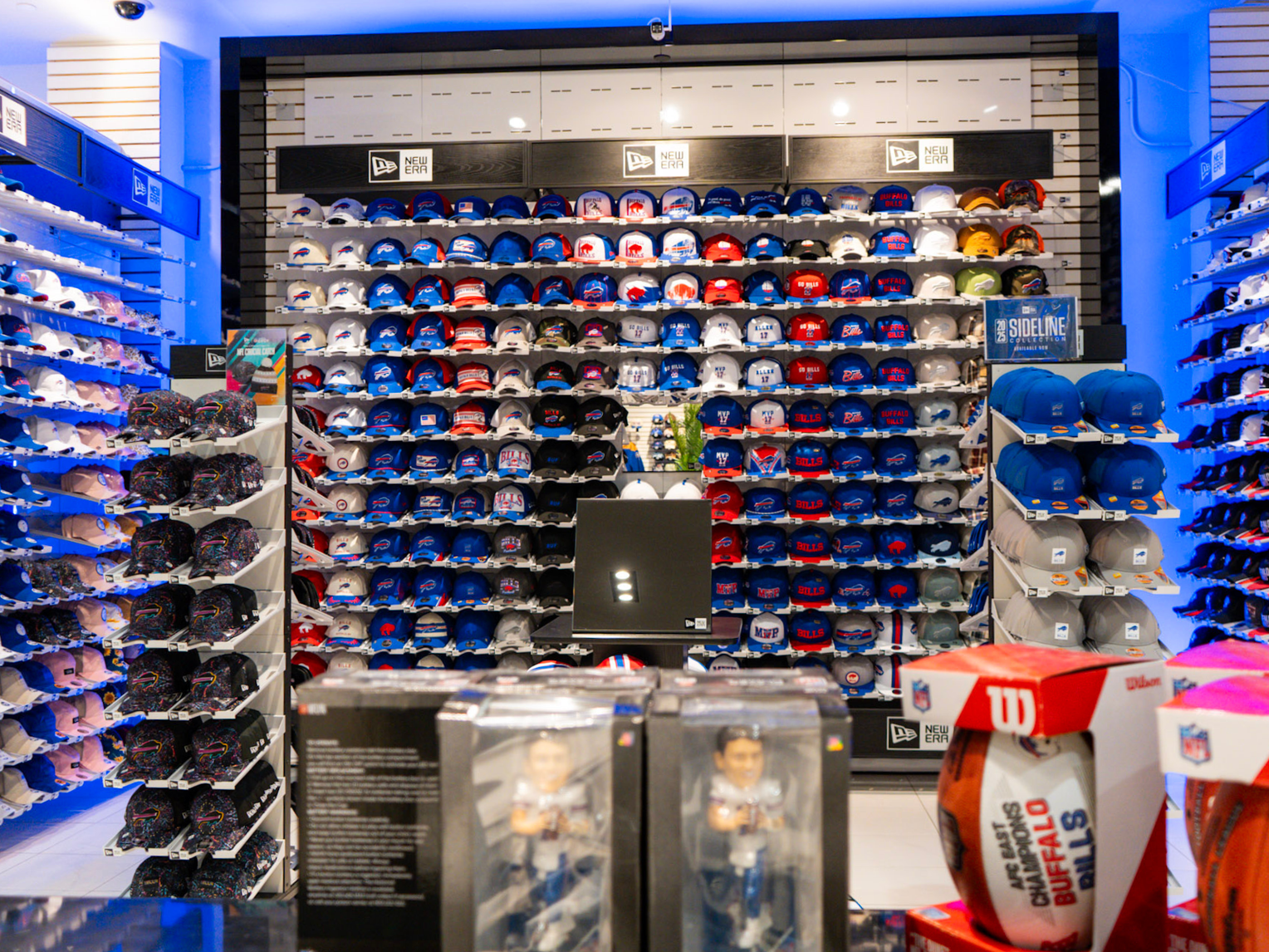 buffalo bills hat wall at the bflo store walden galleria location