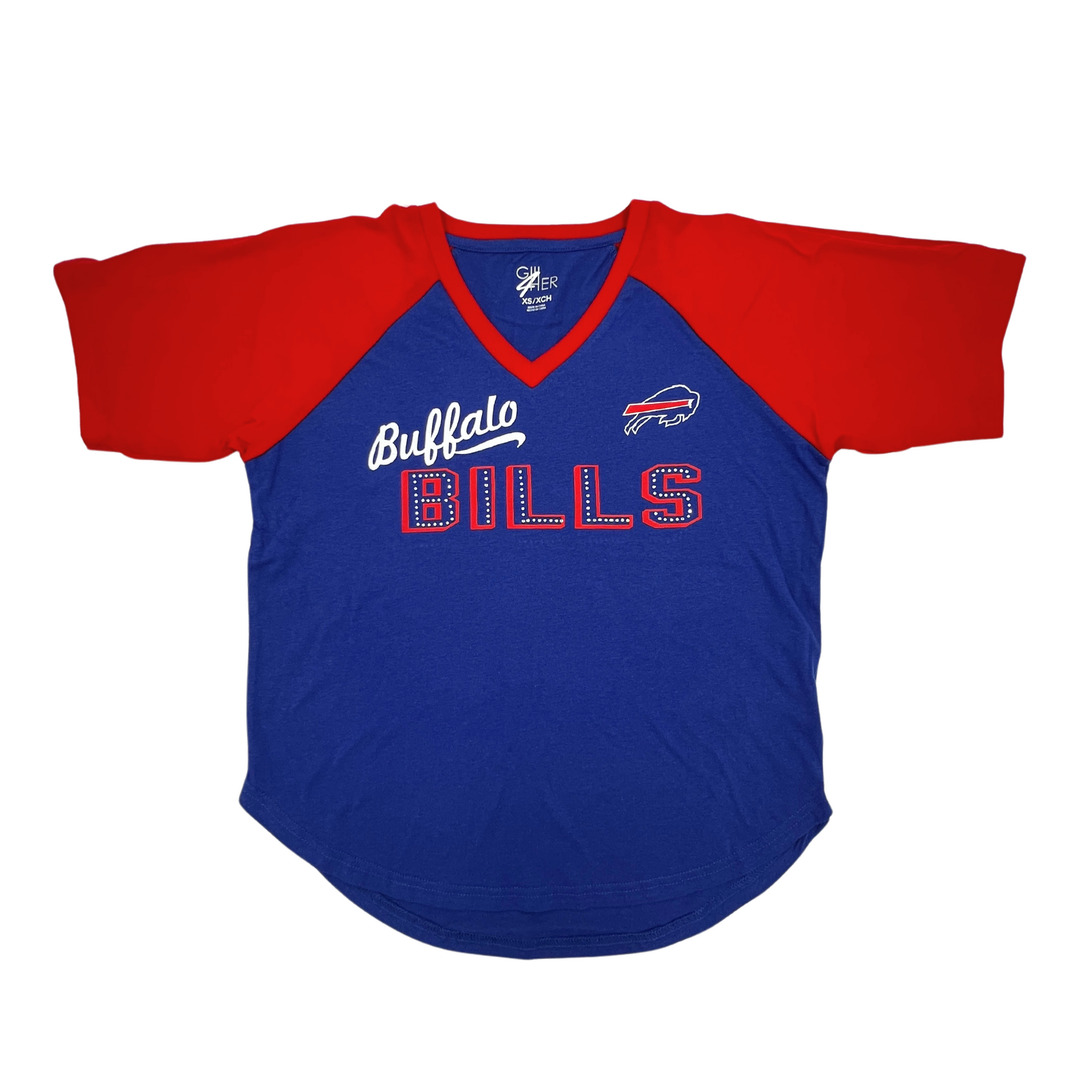 Women&#39;s Buffalo Bills 4 Her Rhinestone V-Neck Shirt