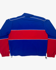 New Era women's Buffalo Bills royal blue and red colorblock jacket with white piping, stand-up collar and adjustable hem