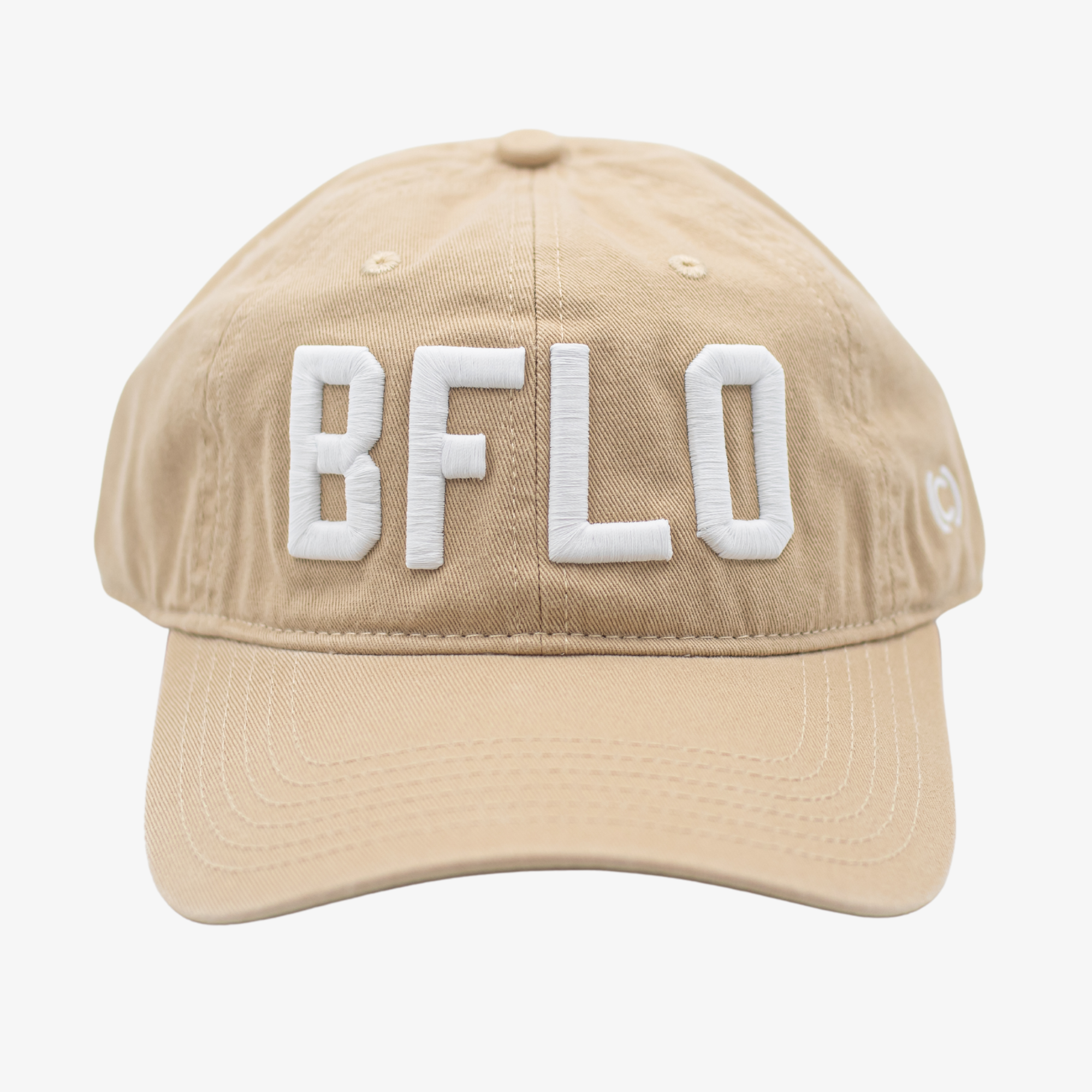 Beige cap with 'BFLD' in white on a light gray background