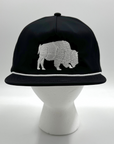 White Embroidered Buffalo With Rope Black Snapback Hat