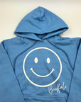 Smiley Face With Buffalo Wordmark Light Blue Hoodie