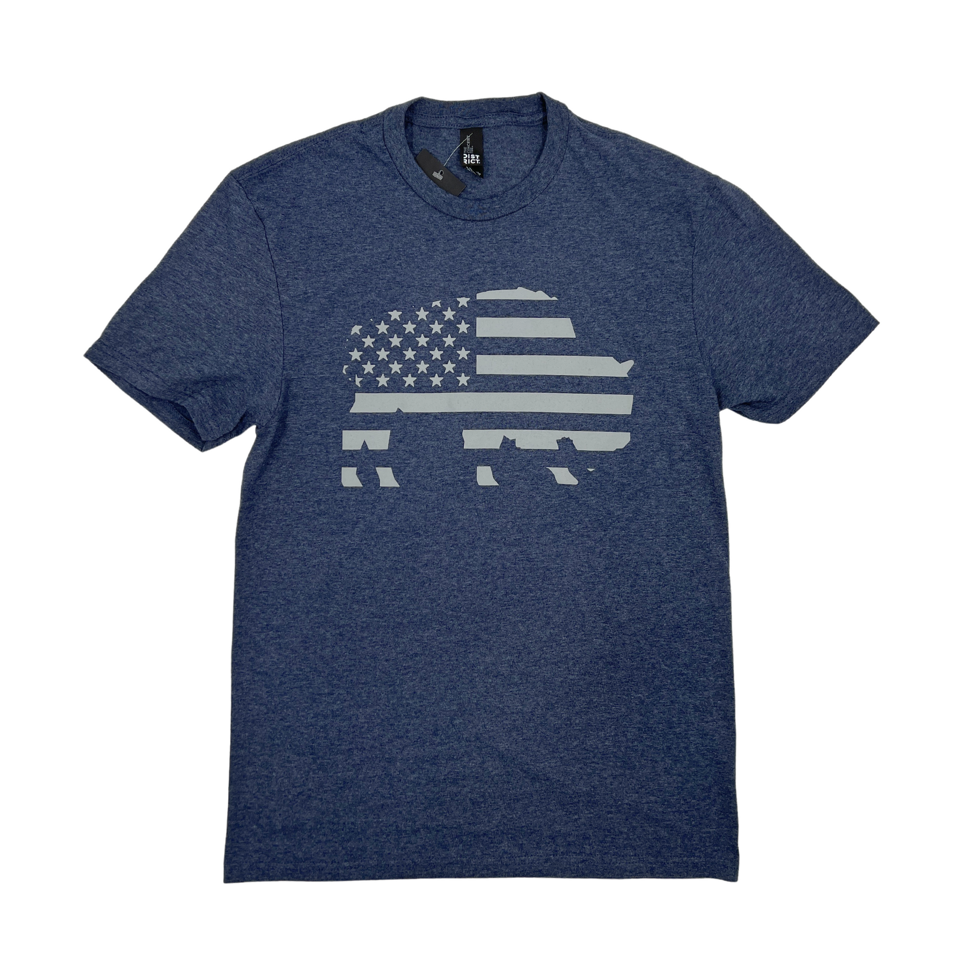 American Flag in Buffalo Heather Navy Short Sleeve Shirt