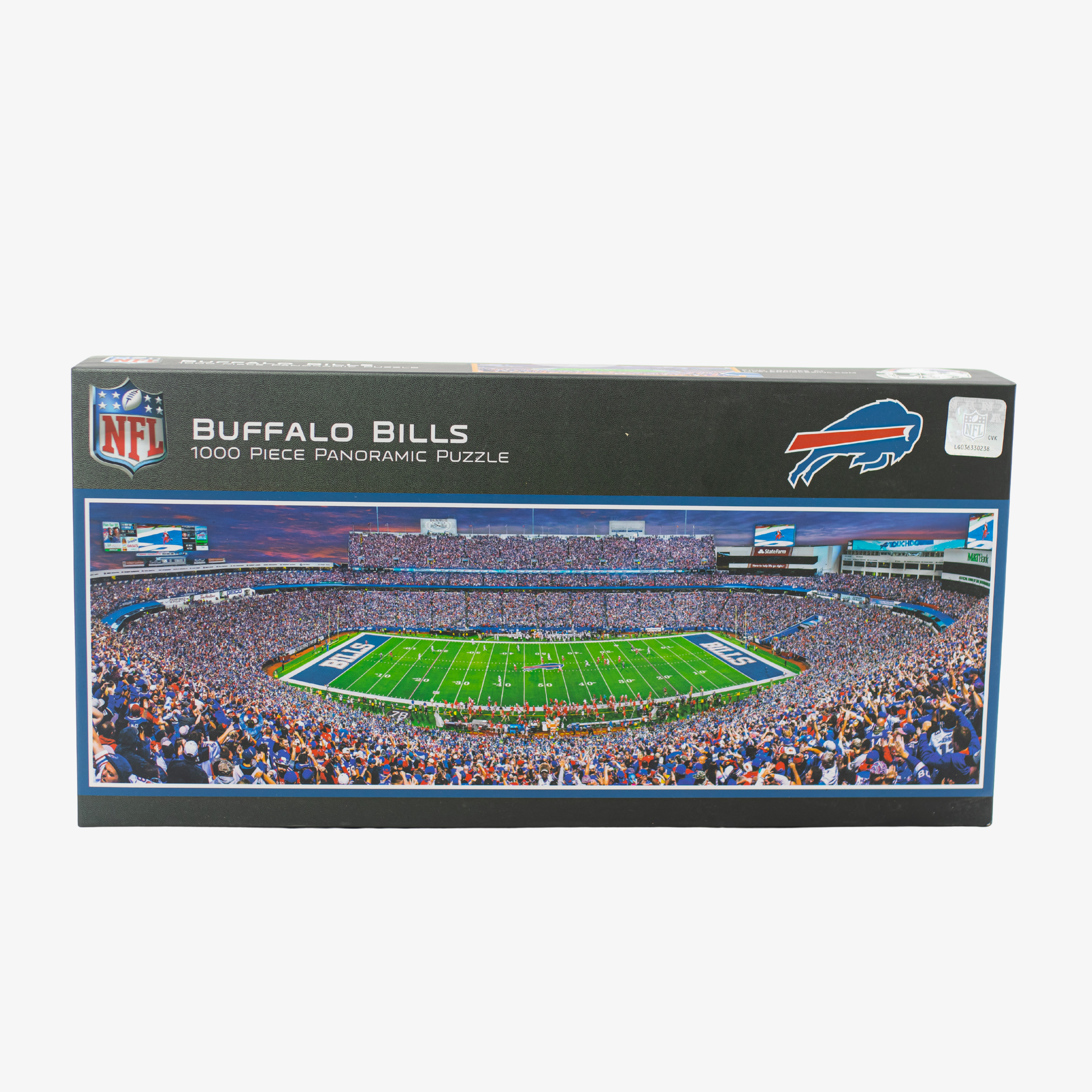 Buffalo Bills 1000 piece panoramic puzzle box with stadium image on a white background