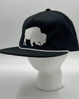 White Embroidered Buffalo With Rope Black Snapback Hat