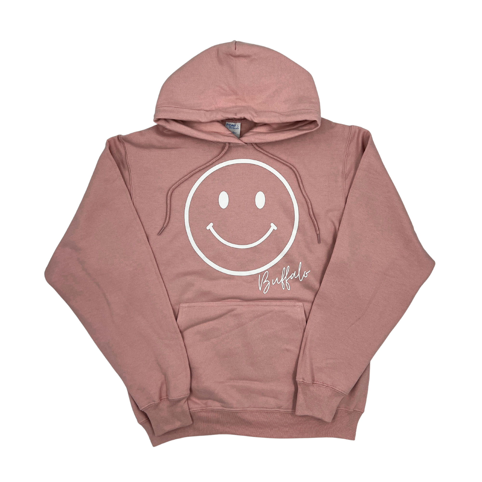 Smiley Face With Buffalo Wordmark Pale Blush Hoodie