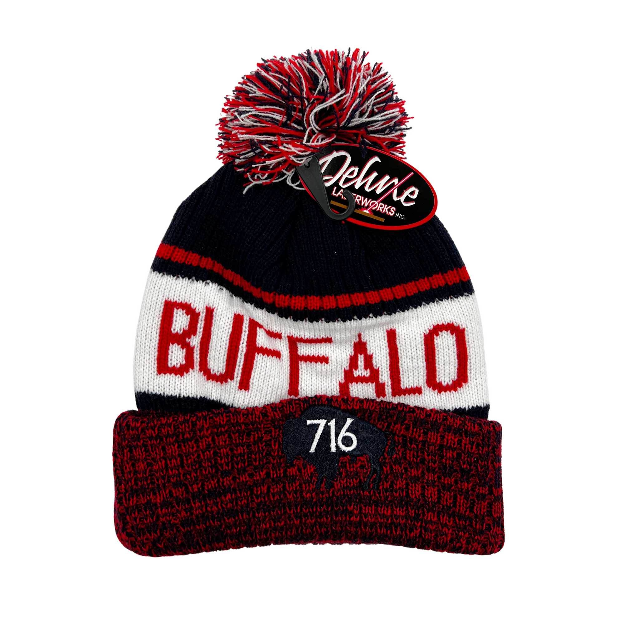 Buffalo 716 Black, Red, and White Winter Knit Hat