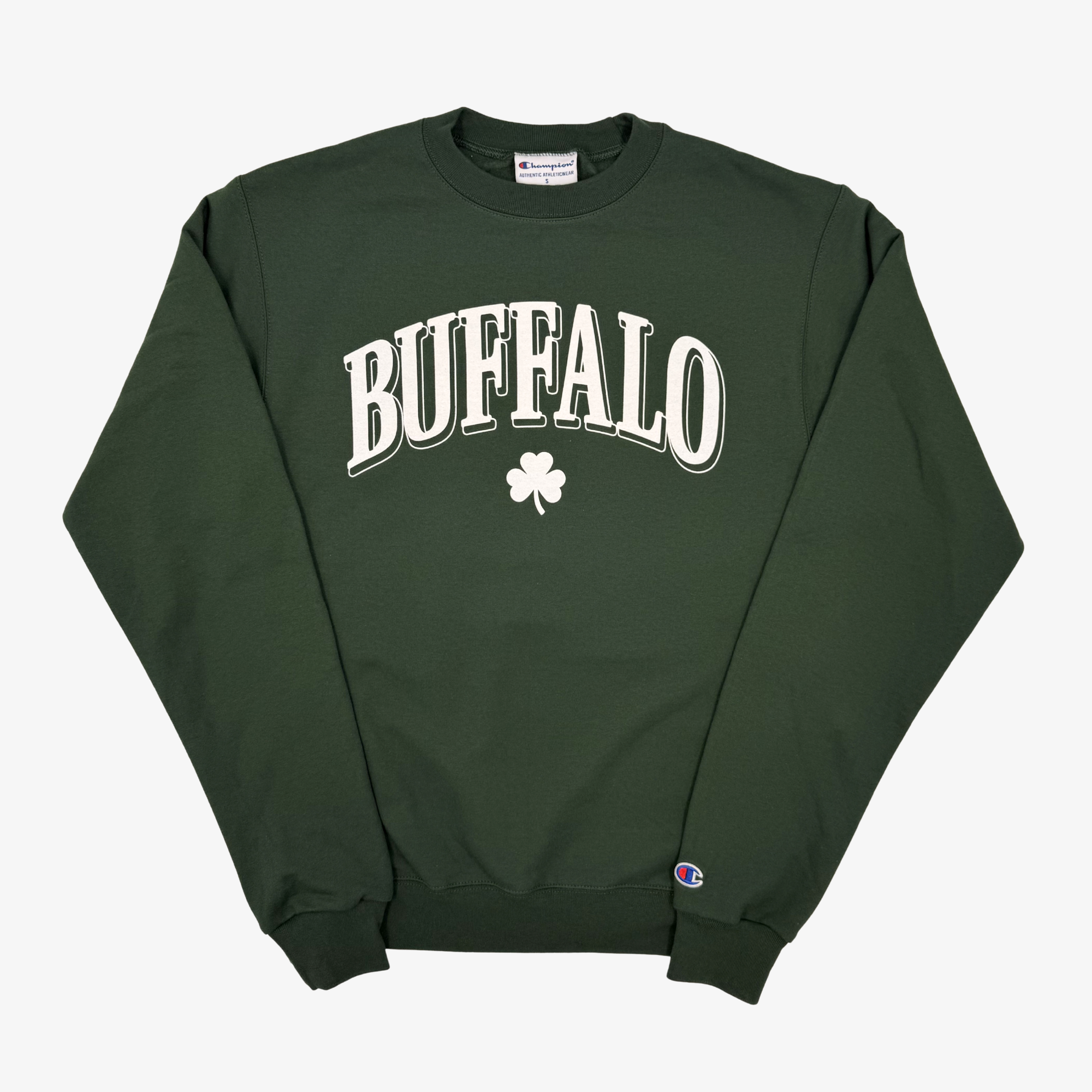 Buffalo With Shamrock Dark Green Crewneck | The BFLO Store Buffalo With Shamrock Dark Green Crewneck | The BFLO Store