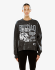 Women's New Era Buffalo Bills black wash cropped crewneck with 1960 helmet graphic