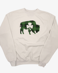 Green Plaid Buffalo With Shamrock White Crewneck