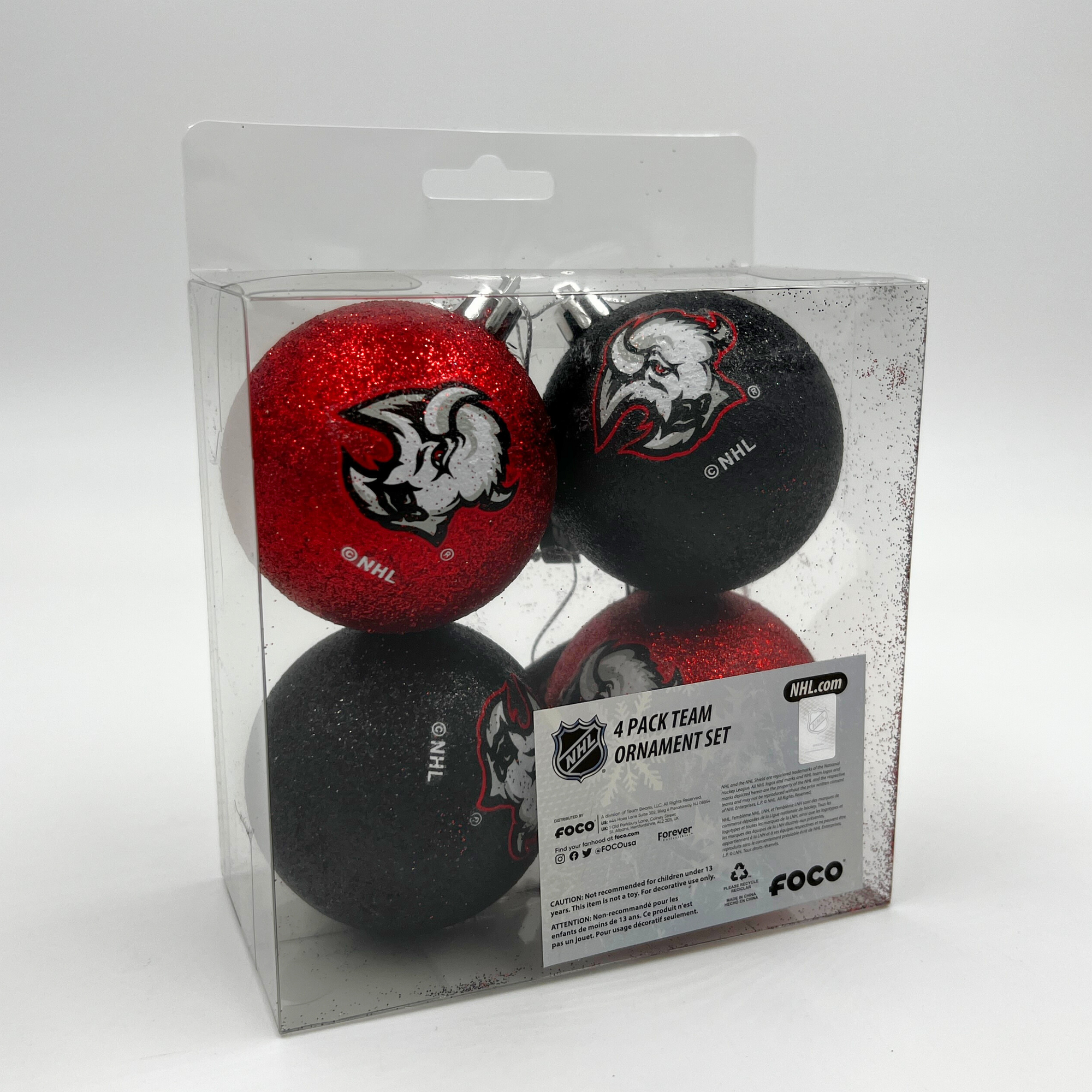 Buffalo Sabres Black &amp; Red 4 Pack Ornaments