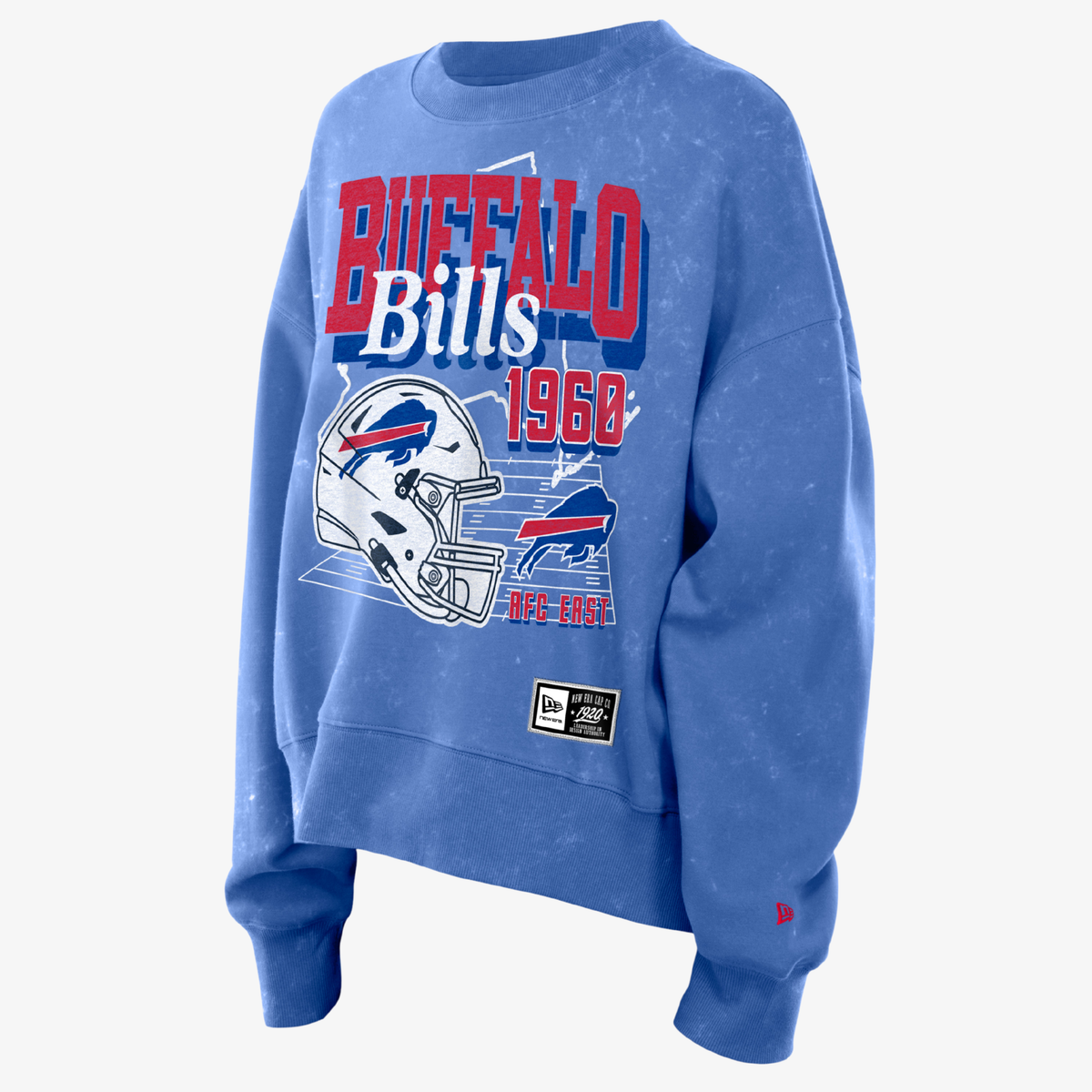Women's New Era Buffalo Bills 1960 Helmet Royal Wash Crewneck