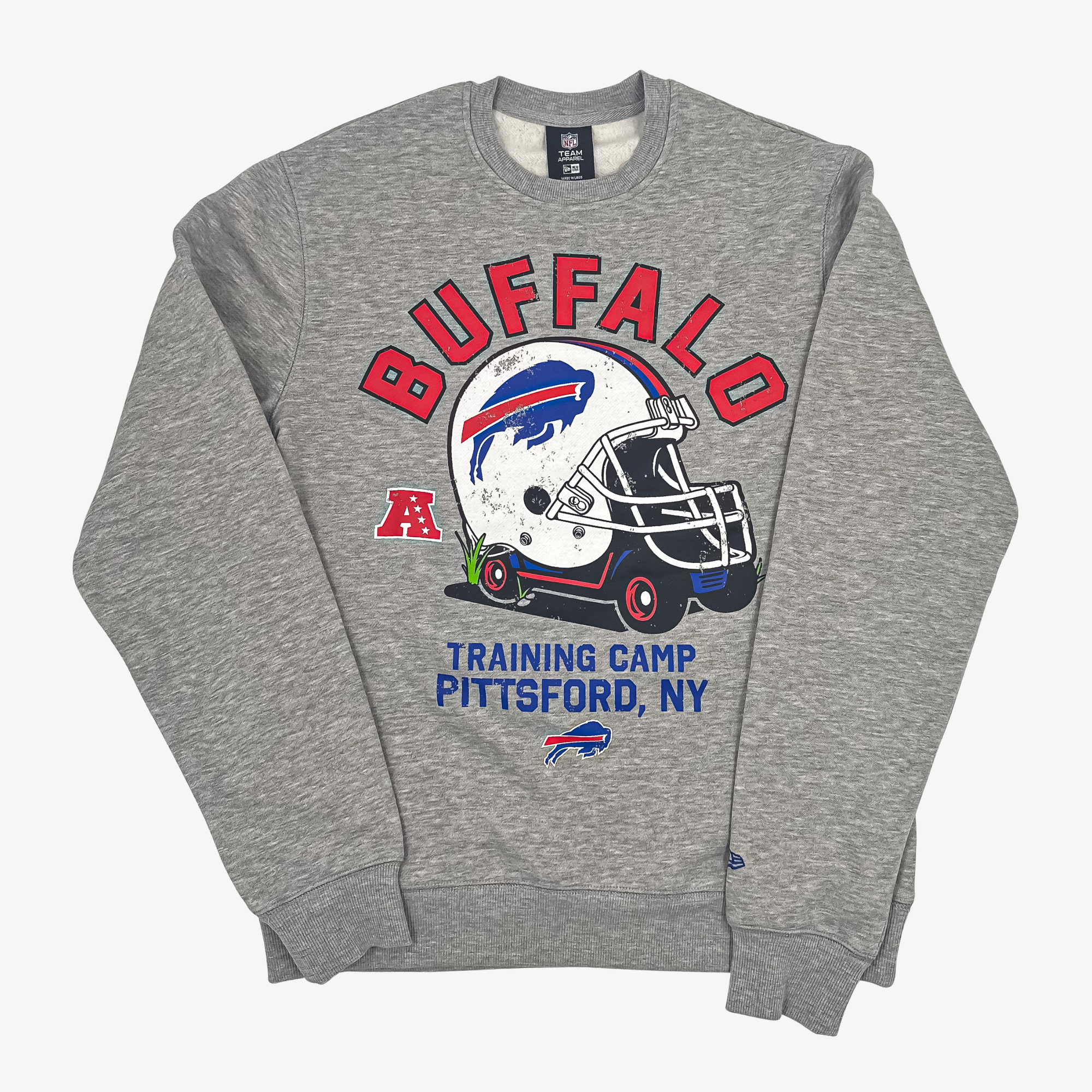 New Era Bills 2026 Training Camp Grey Helmet Crewneck
