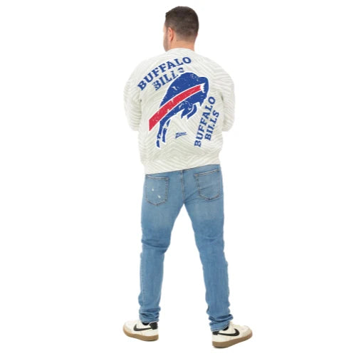 Zubaz Buffalo Bills White &amp; Gray Colorblocking 90s Drop Shoulder Crewneck Sweatshirt