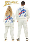 Zubaz Buffalo Bills White & Gray Colorblocking 90s Drop Shoulder Crewneck Sweatshirt