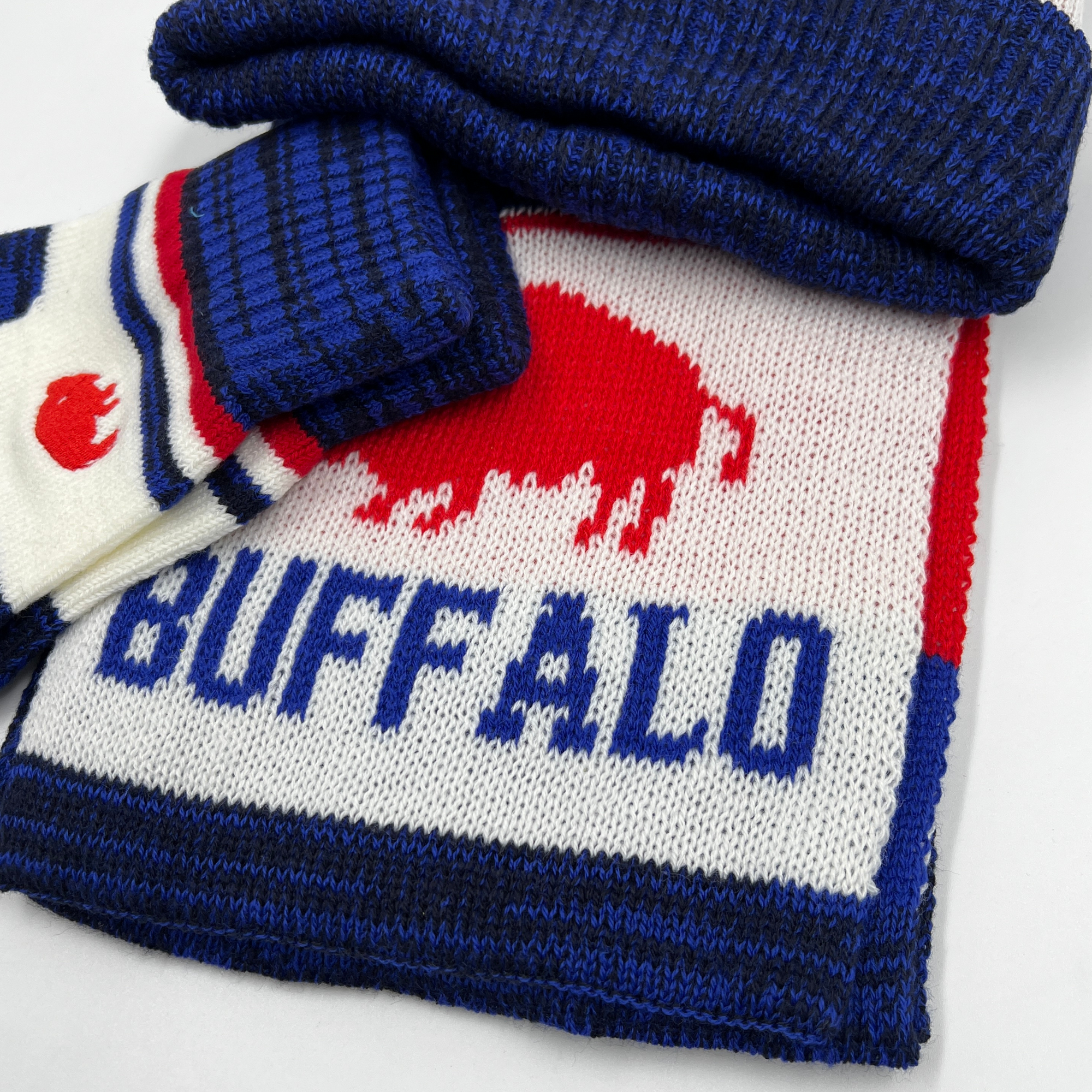 Buffalo 716 Red, White, and Blue Hat, Gloves, and Scarf Set
