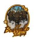 Snowy Charging Bisons Wooden Buffalo, NY Magnet