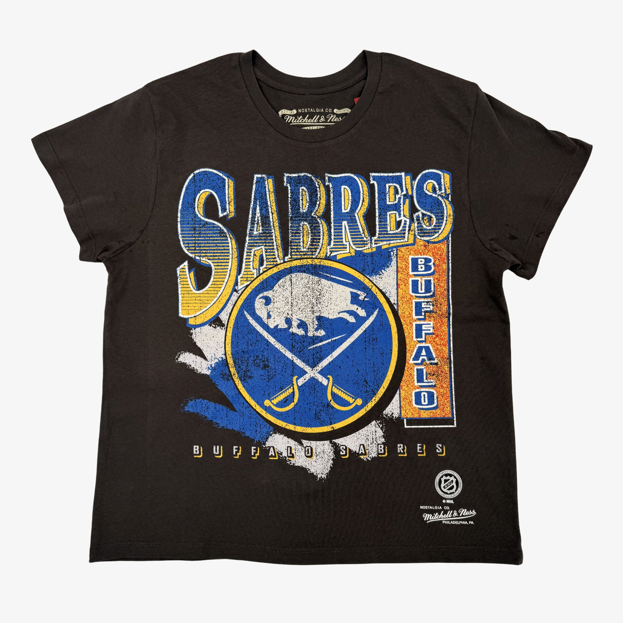 Women's Mitchell & Ness Buffalo Sabres Choppy Ice Boyfriend T-Shirt