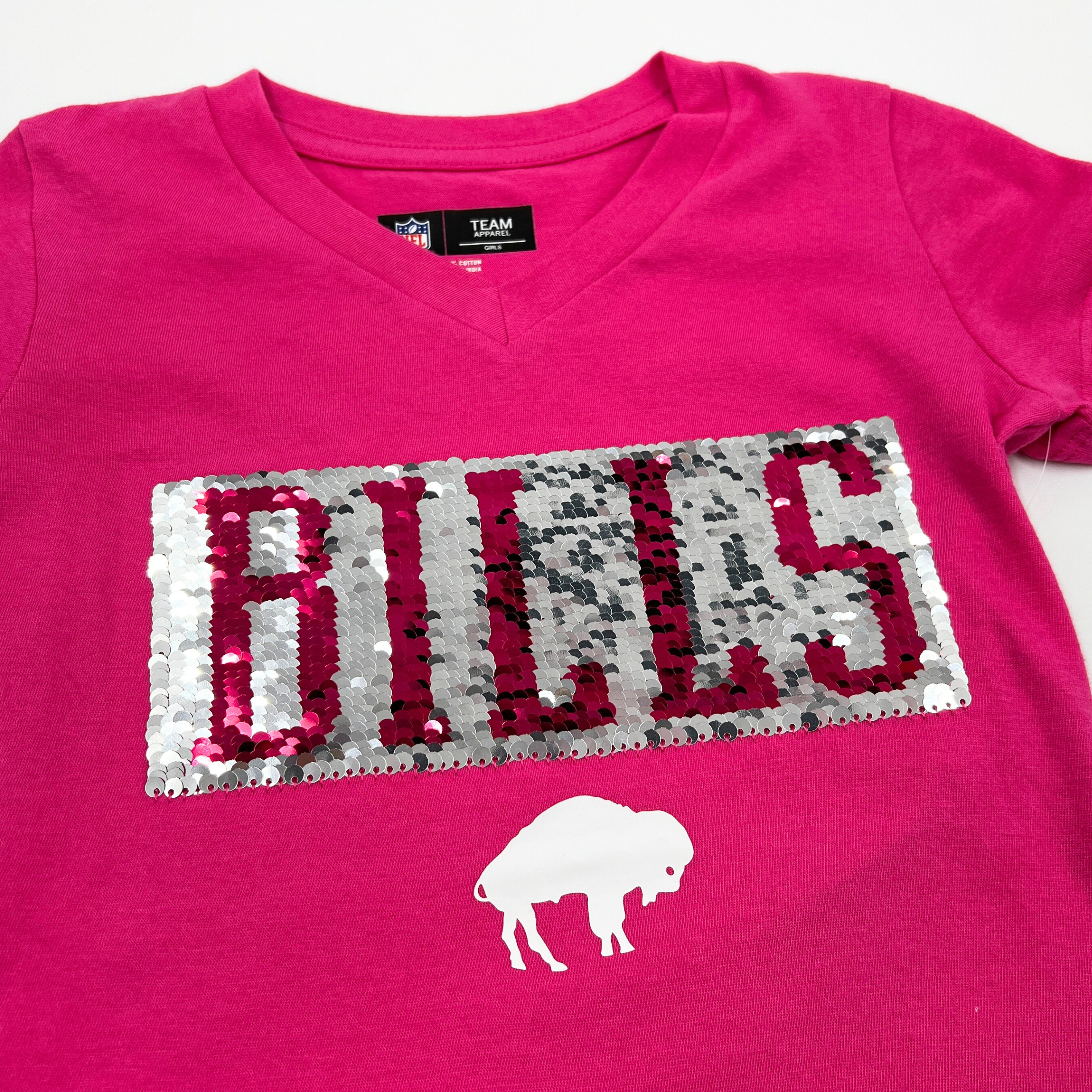 Youth Girls New Era Bills Pink Reversible Sequins Tee