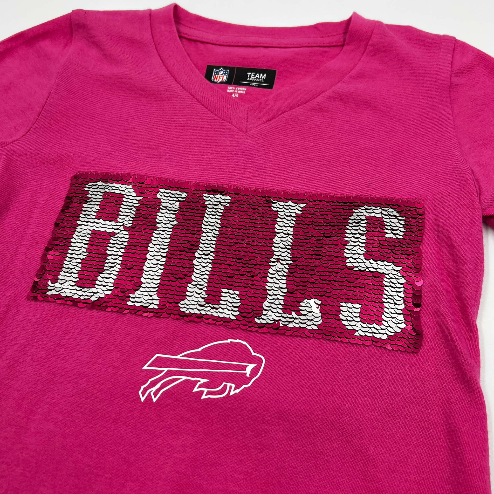 Youth Girls New Era Bills Pink Reversible Sequins Short Sleeve Shirt