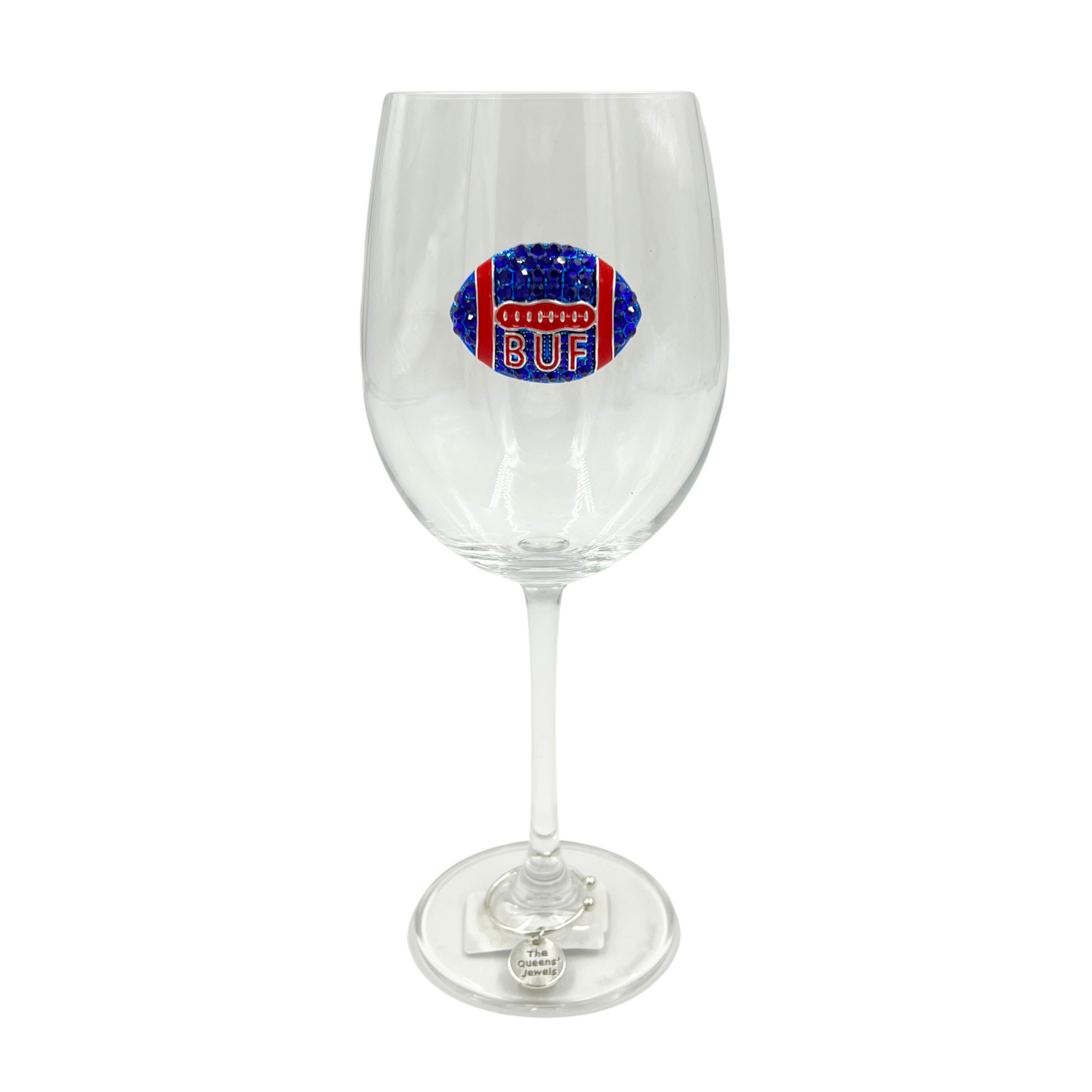 BUF Football Royal & Red Jeweled Handcrafted Wine Glass