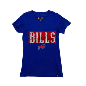 Youth Girls New Era Bills Royal Reversible Sequins Charging Buffalo Short Sleeve Shirt