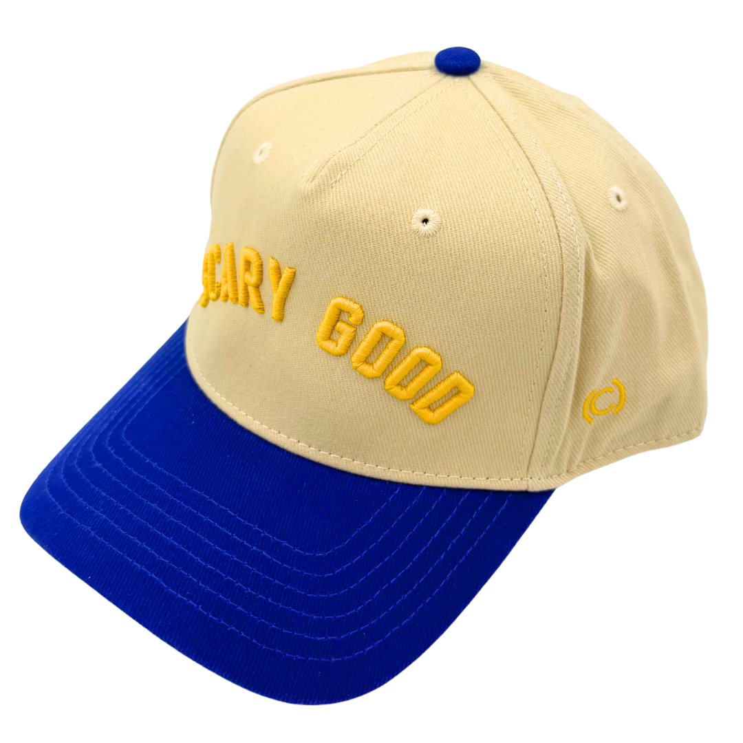 Cream Two Tone Yellow Blue "Scary Good" Dad Cap